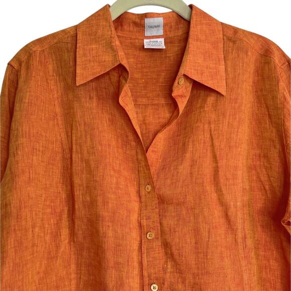Craig Taylor Womens Linen Shirt XL Orange Bonfire Button Front 3/4 Sleeve - Picture 2 of 6